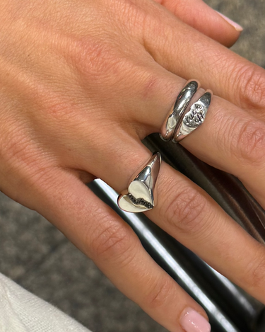 Pavé Broken Heart Signet in Sterling Silver