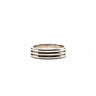 A silver-toned multi-band ring with five parallel horizontal bands, photographed on a seamless white background.